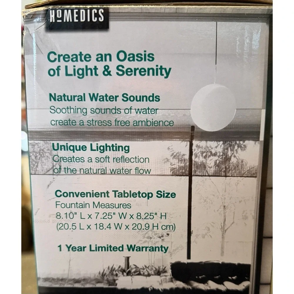 NIB HoMedics Silver Springs Envira Scape Illuminated Zen Relaxation Fountain 747